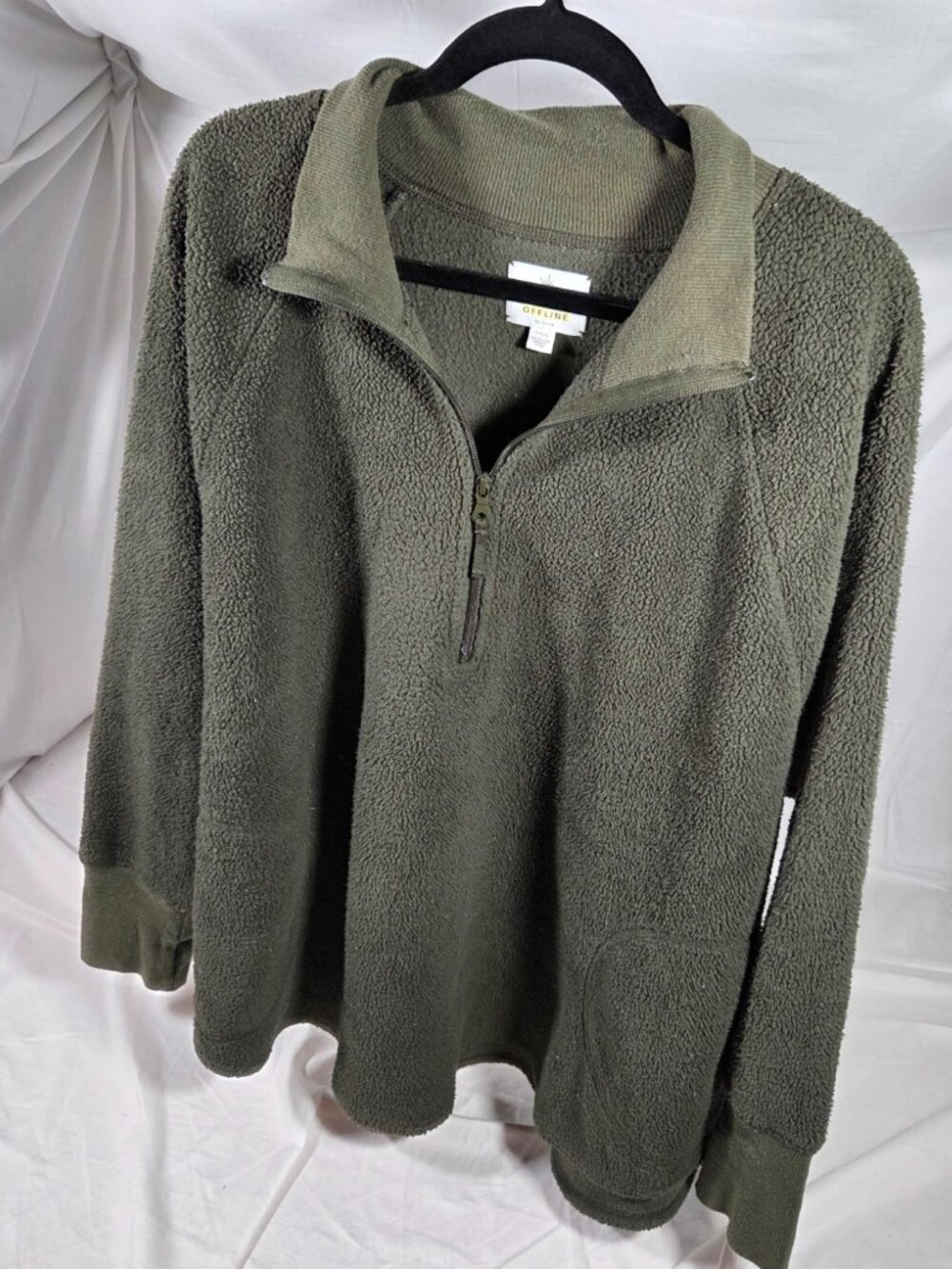 OFFLINE by Aerie Olive Green Sherpa Fleece Quarter Zip Pullover XL